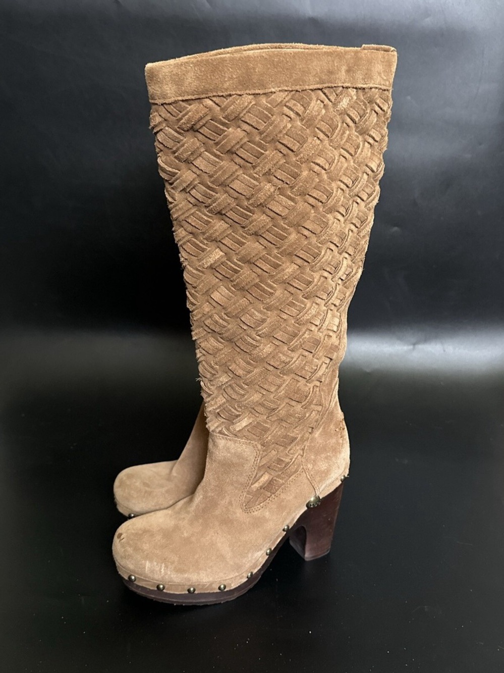 UGG Tan Suede High Basketweave Clog Boots. Size 8